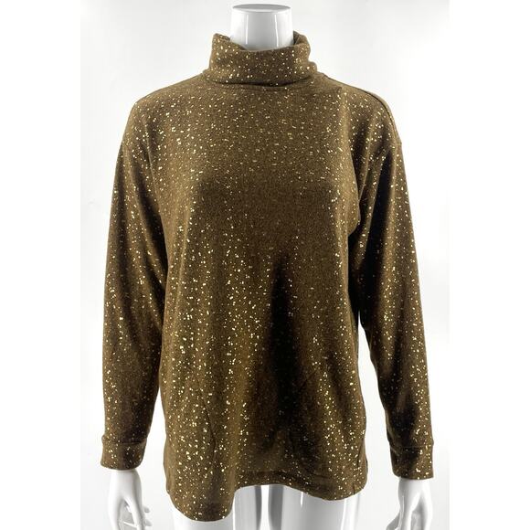 LOGO Lounge Lori Goldstein Foil Turtleneck Sweater Cathay Spice Gold Size XS NEW - Picture 1 of 5